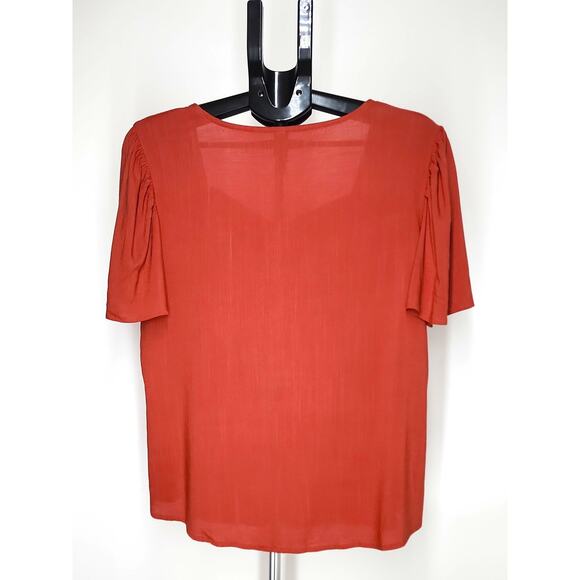 Mezzanine Rust Crochet Trim Blouse Short Sleeve Boho Top Size L - Picture 3 of 6